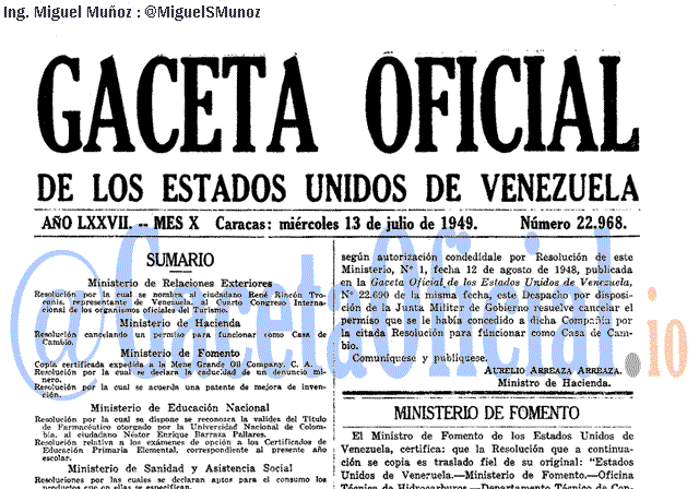 Gaceta Oficial 22968 del 13 Julio 1949