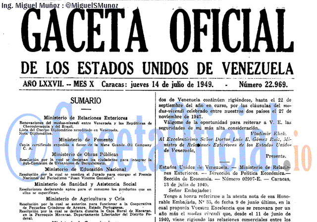 Gaceta Oficial 22969 del 14 Julio 1949