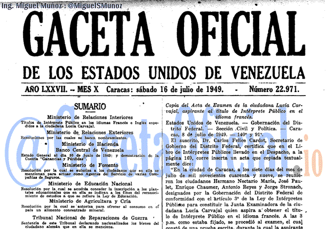 Gaceta Oficial 22971 del 16 Julio 1949