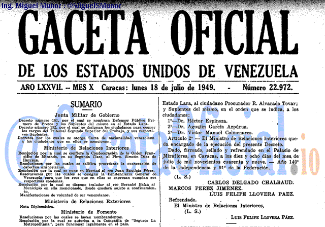 Gaceta Oficial 22972 del 18 Julio 1949