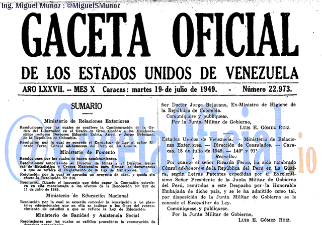 Gaceta Oficial 22973 del 19 Julio 1949
