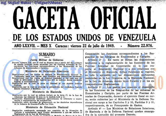 Gaceta Oficial 22976 del 22 Julio 1949