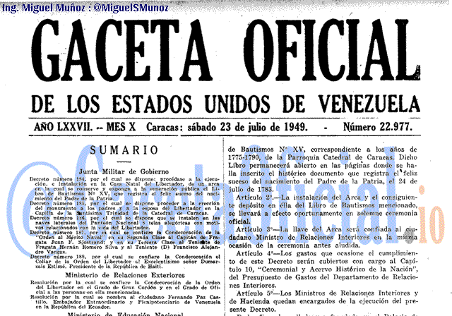 Gaceta Oficial 22977 del 23 Julio 1949