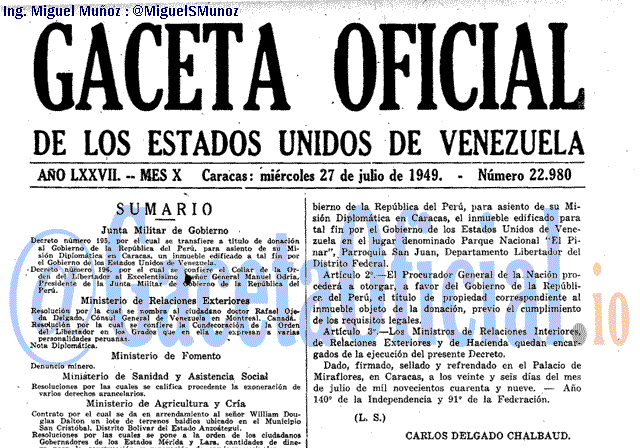 Gaceta Oficial 22980 del 27 Julio 1949