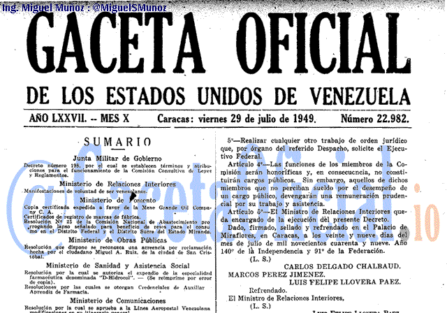 Gaceta Oficial 22982 del 29 Julio 1949