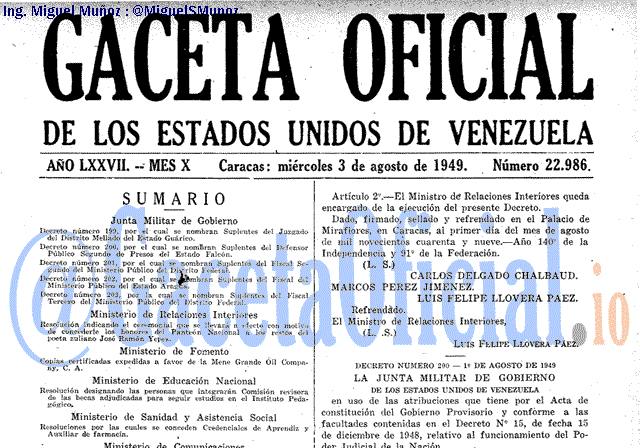 Gaceta Oficial 22986 del 3 Agosto 1949