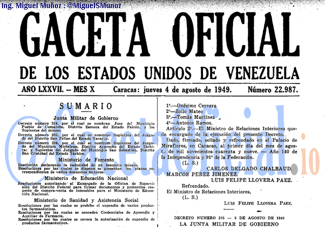 Gaceta Oficial 22987 del 4 Agosto 1949