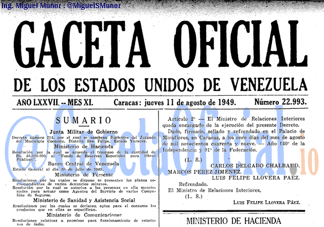 Gaceta Oficial 22993 del 11 Agosto 1949