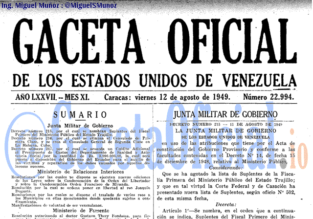 Gaceta Oficial 22994 del 12 Agosto 1949