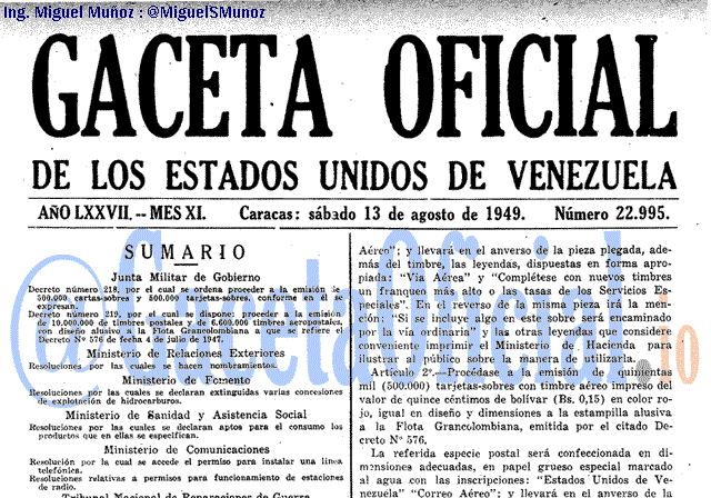 Gaceta Oficial 22995 del 13 Agosto 1949