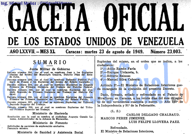 Gaceta Oficial 23003 del 23 Agosto 1949