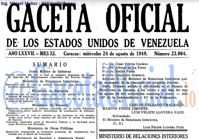 Gaceta Oficial 23004 del 24 Agosto 1949