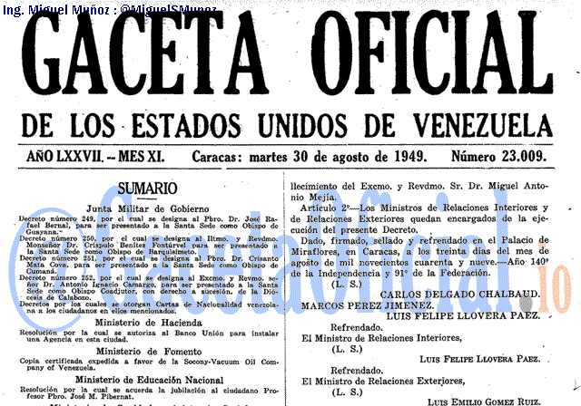 Gaceta Oficial 23009 del 30 Agosto 1949