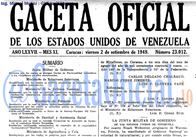 Gaceta Oficial 23012 del 2 Septiembre 1949