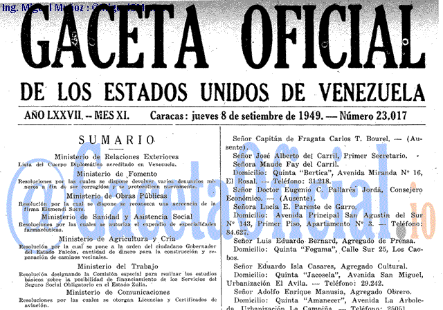 Gaceta Oficial 23017 del 8 Septiembre 1949