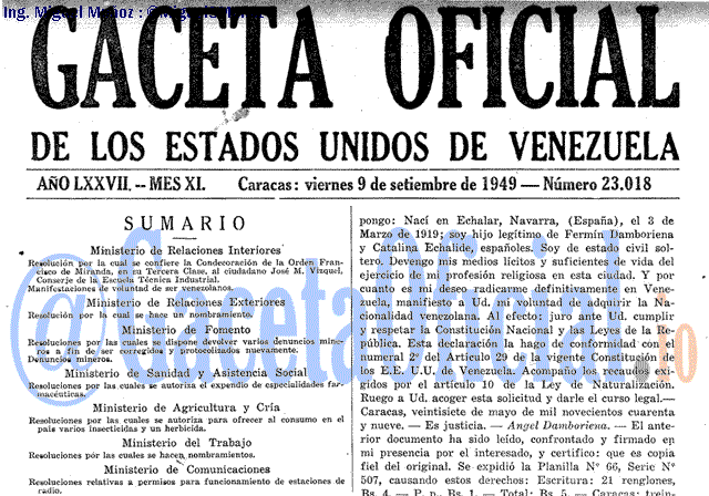 Gaceta Oficial 23018 del 9 Septiembre 1949