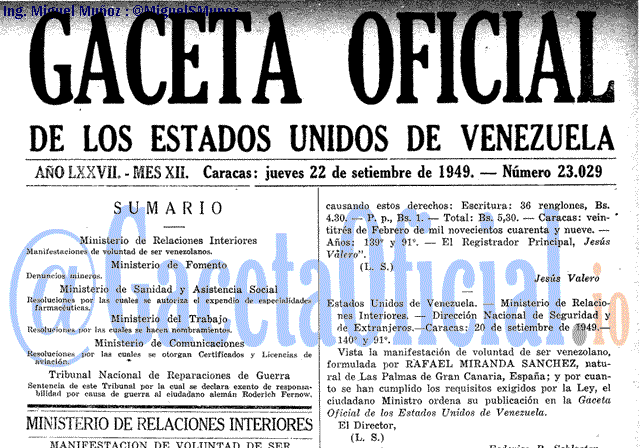 Gaceta Oficial 23029 del 22 Septiembre 1949