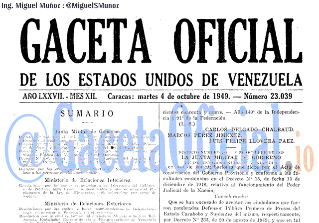 Gaceta Oficial 23039 del 4 Octubre 1949
