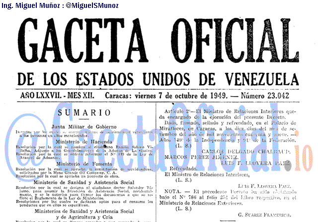 Gaceta Oficial 23042 del 7 Octubre 1949