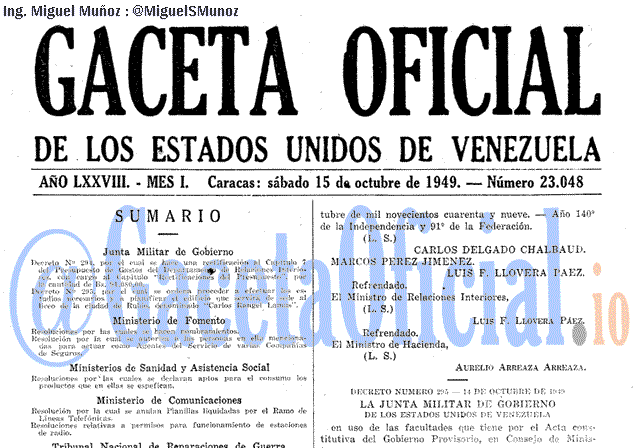 Gaceta Oficial 23048 del 15 Octubre 1949