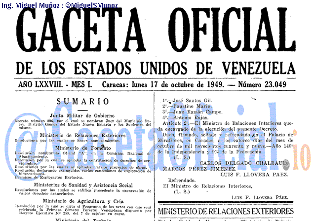 Gaceta Oficial 23049 del 17 Octubre 1949