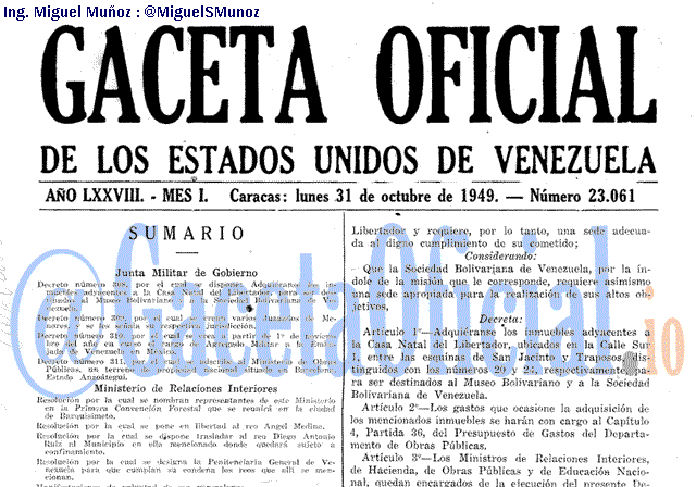 Gaceta Oficial 23061 del 31 Octubre 1949