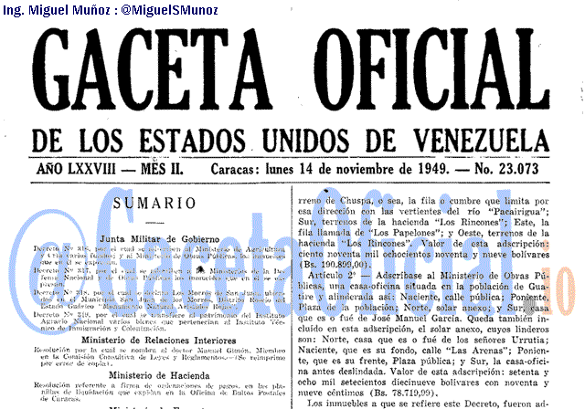 Gaceta Oficial 23073 del 14 Noviembre 1949