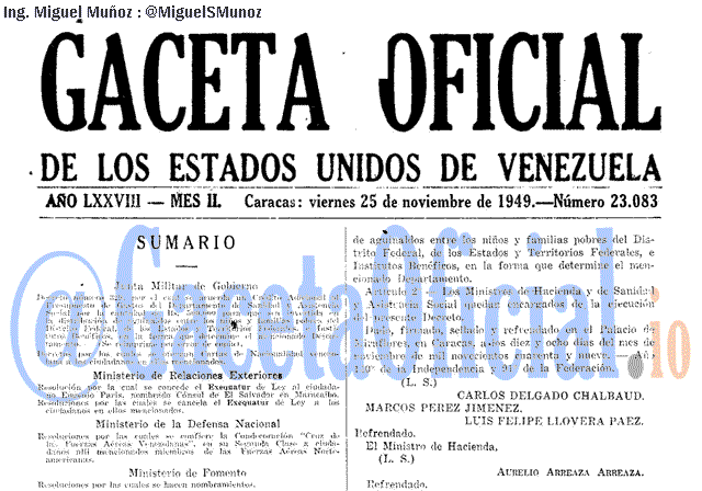 Gaceta Oficial 23083 del 25 Noviembre 1949