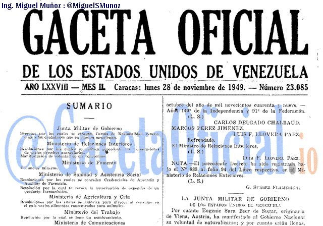 Gaceta Oficial 23085 del 28 Noviembre 1949