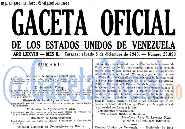 Gaceta Oficial 23090 del 3 Diciembre 1949