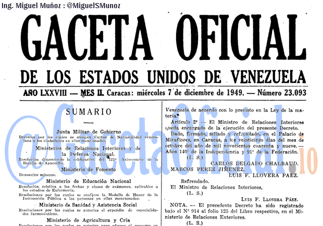 Gaceta Oficial 23093 del 7 Diciembre 1949