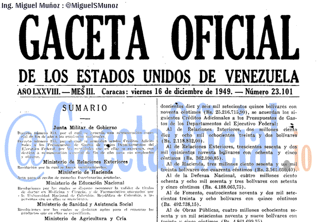 Gaceta Oficial 23101 del 16 Diciembre 1949