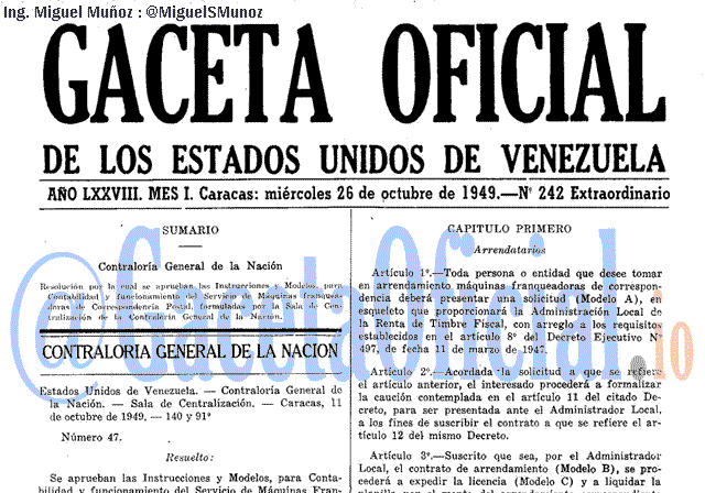 Gaceta Oficial 242 del 26 Octubre 1949