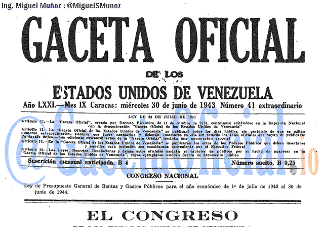 Gaceta Oficial 41 del 30 Junio 1943