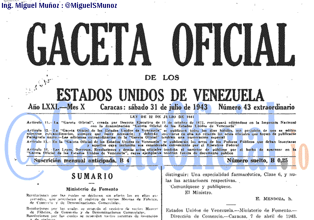Gaceta Oficial 43 del 31 Julio 1943
