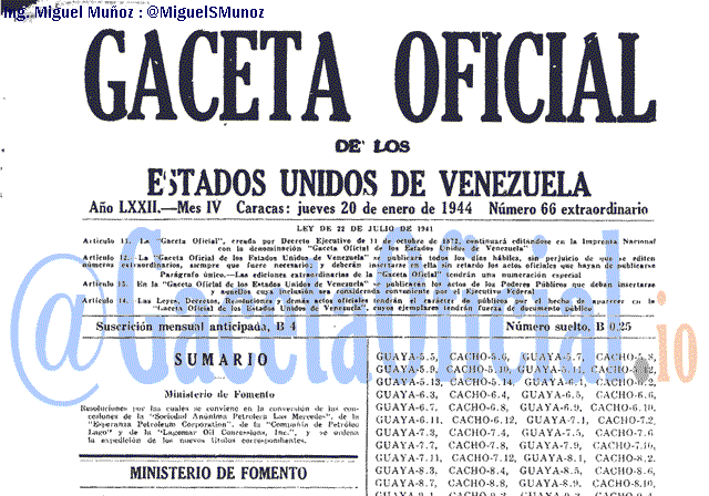 Gaceta Oficial 66 del 20 Enero 1944