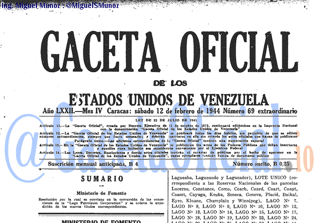 Gaceta Oficial 69 del 12 Febrero 1944