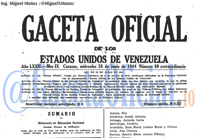 Gaceta Oficial 80 del 28 Junio 1944