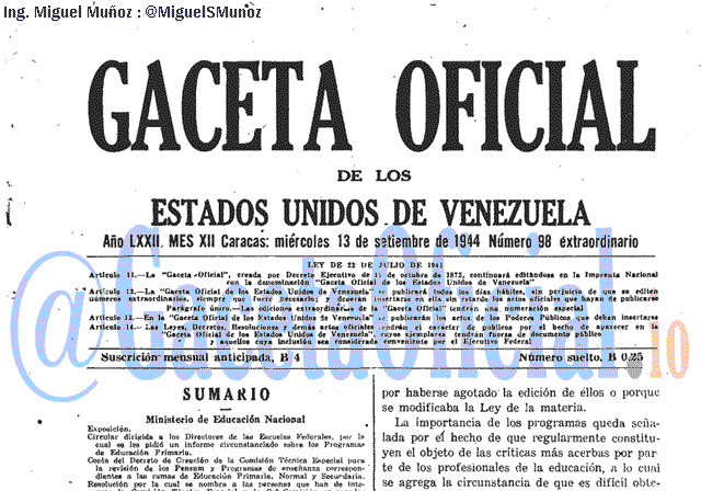 Gaceta Oficial 98 del 13 Septiembre 1944