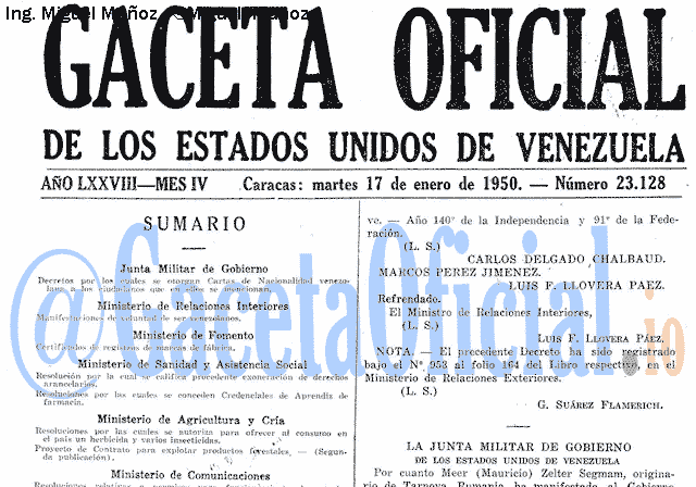 Gaceta Oficial 23128 del 17 Enero 1950