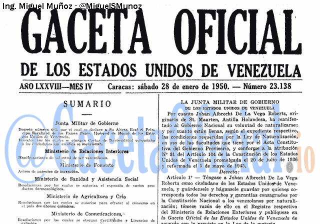 Gaceta Oficial 23138 del 28 Enero 1950