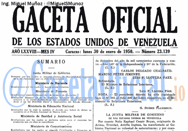 Gaceta Oficial 23139 del 30 Enero 1950