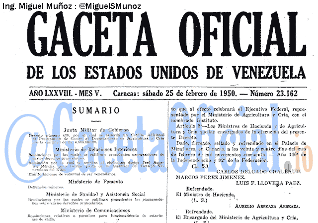 Gaceta Oficial 23162 del 25 Febrero 1950
