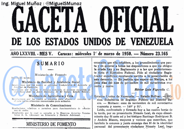 Gaceta Oficial 23165 del 1 Marzo 1950
