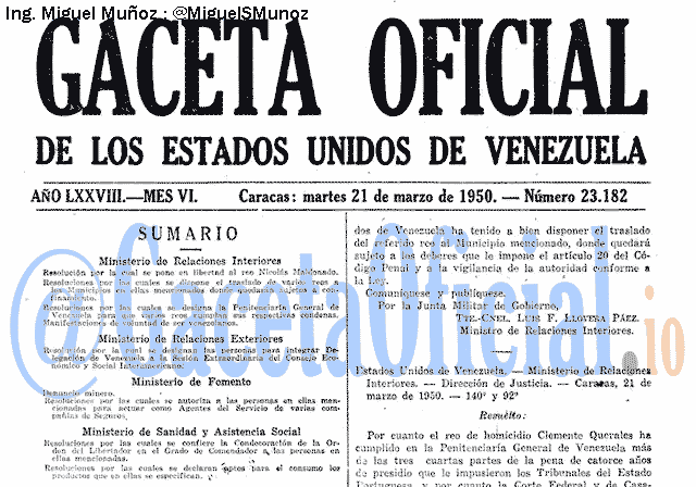 Gaceta Oficial 23182 del 21 Marzo 1950