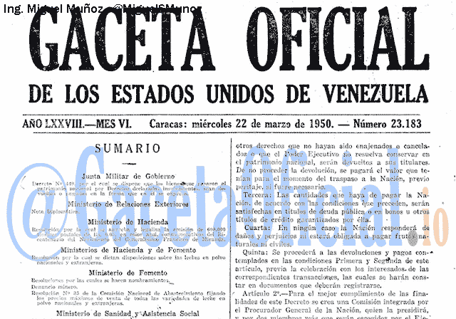 Gaceta Oficial 23183 del 22 Marzo 1950
