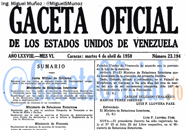Gaceta Oficial 23194 del 4 Abril 1950
