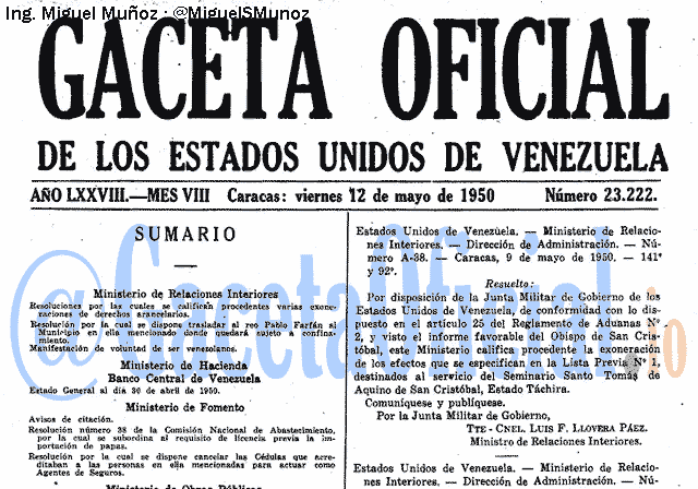 Gaceta Oficial 23222 del 12 Mayo 1950