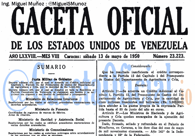 Gaceta Oficial 23223 del 13 Mayo 1950