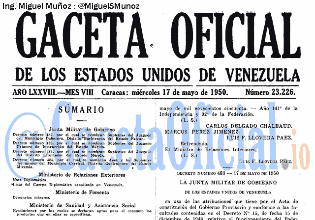 Gaceta Oficial 23226 del 17 Mayo 1950
